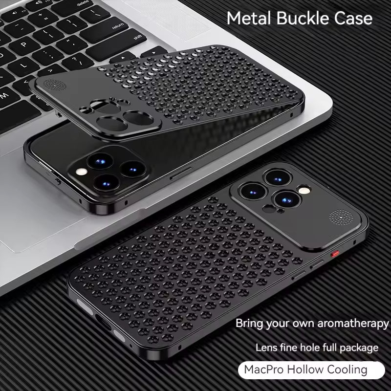 iPhone 15 Pro Max Metal Heat Dissipation Pure Aluminium Cooling Case with Aroma - Titanium