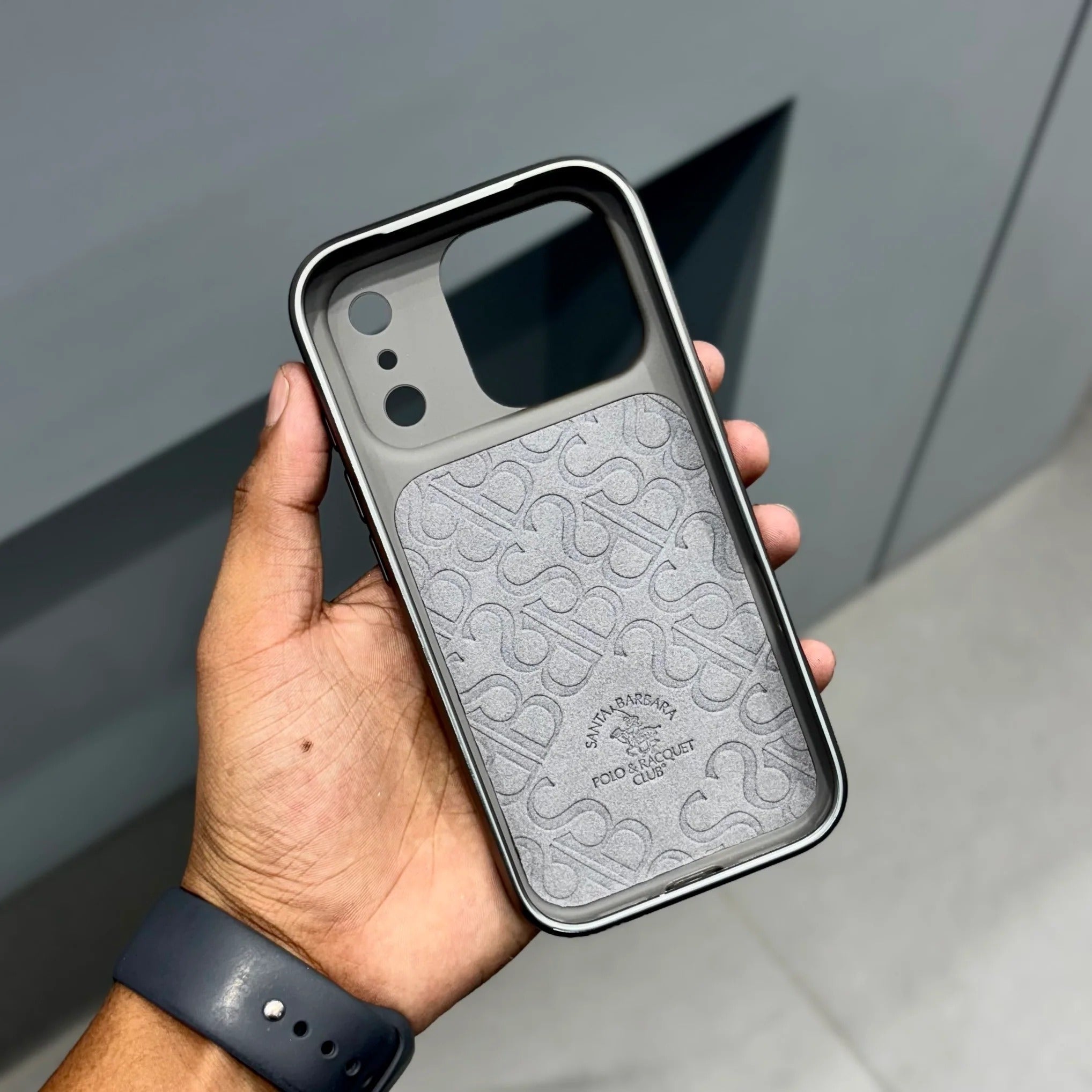 iPhone 17 Pro Leather Case, Original Santa Barbara Lucas Series Leather Back Cover - Gray