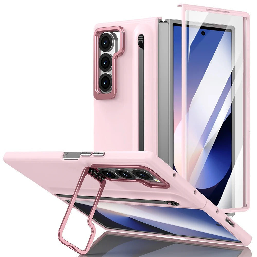 Samsung Galaxy Z Fold7 Skin Feel Case with Metal Stand, S Pen & Front Glass