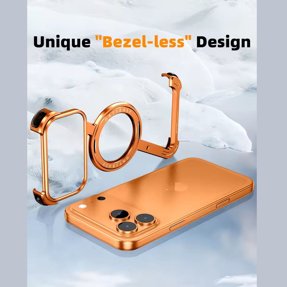 Z Shape Frameless Metal Bumper Case with 360° Rotatable Stand & Magsafe - Orange