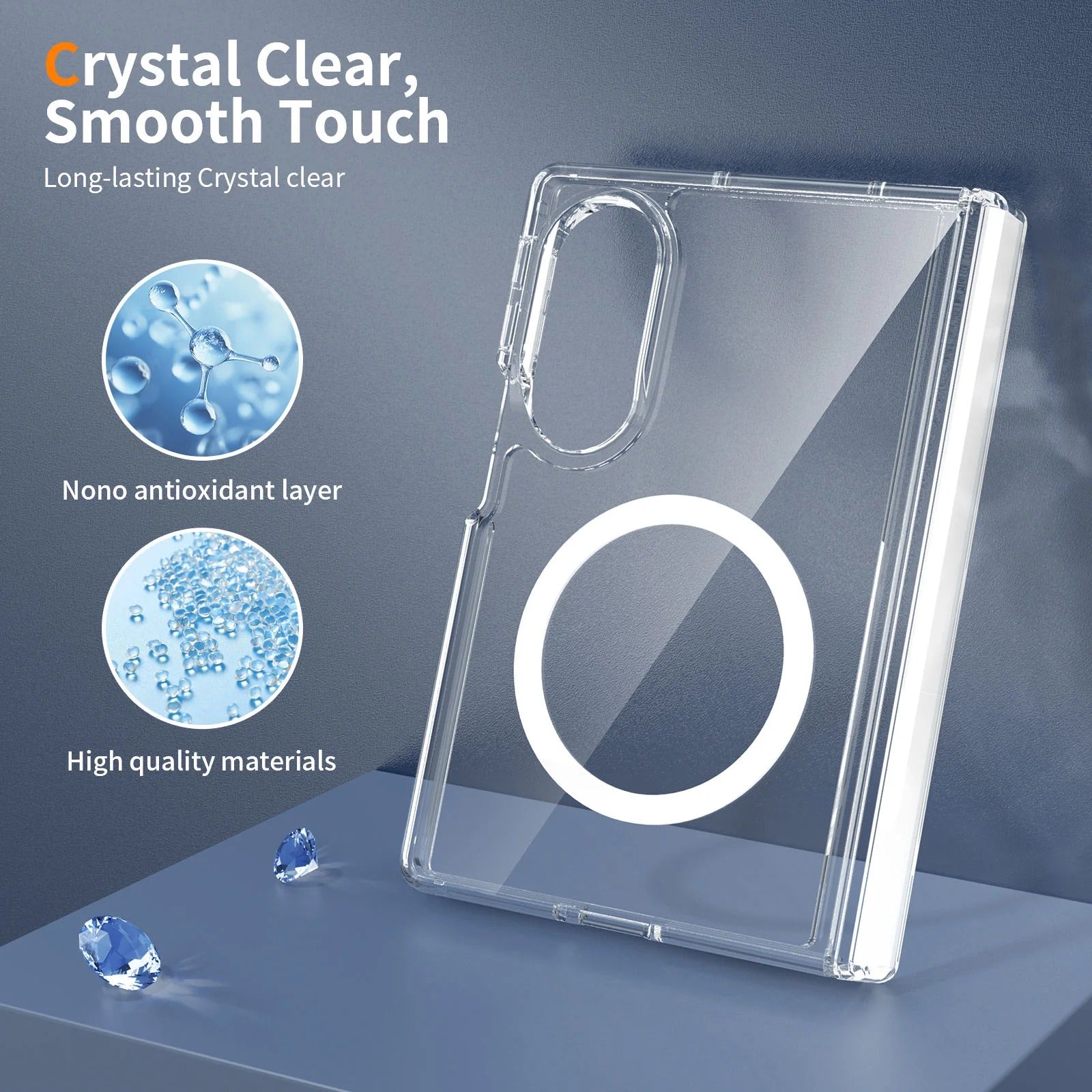 Samsung Z Fold8 Cristal Clear Anti-Yellowing Magnetic Magsafe Case with Hinge Protection - Clear