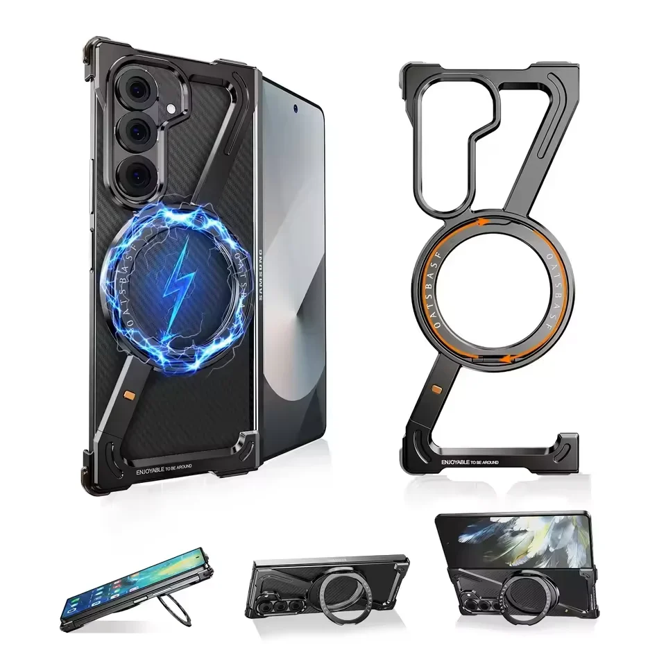 Samsung Z Fold8 Ultra Metal Case, Frameless Z Shape Aluminum Alloy 360 ° Magnetic Rotating Ring with Magsafe - Black