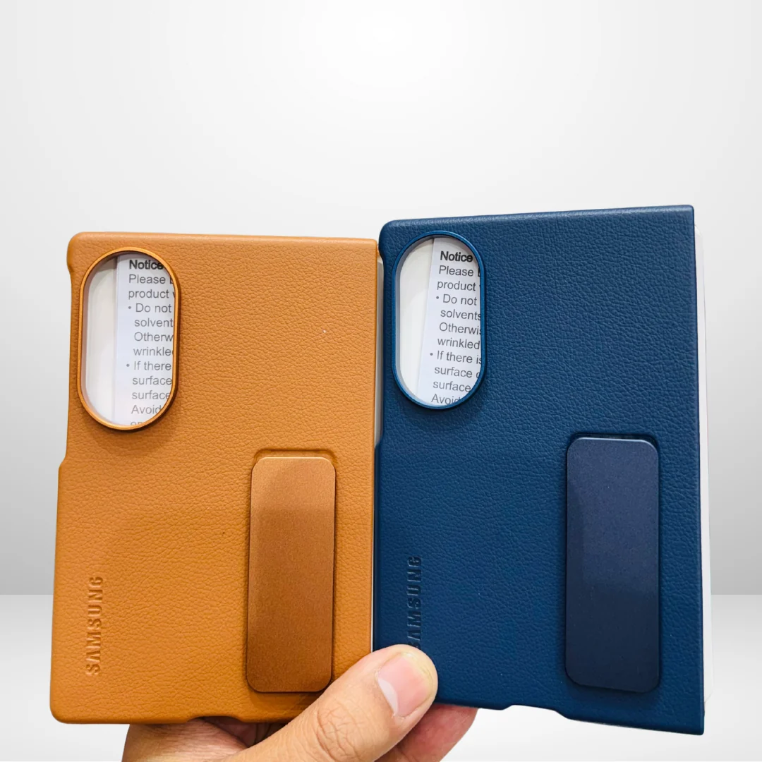 Samsung Z Fold8 Leather Case, Kindsuit Leather Back Cover with Metal Kickstand - Blue