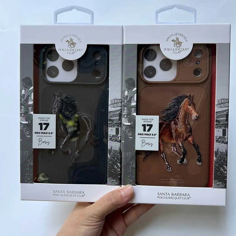 iPhone 17 Pro Leather Case, Original Santa Barbara Boris Series Leather Back Cover - Black