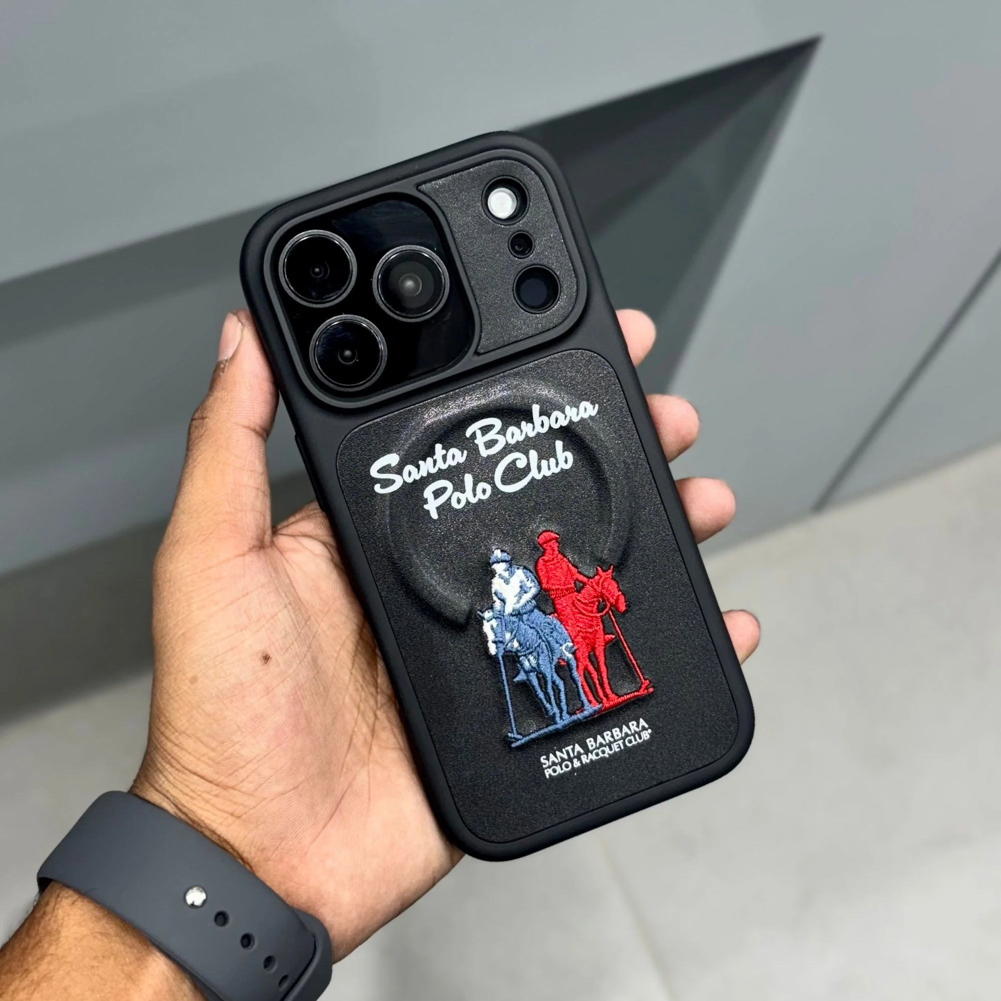 iPhone 17 Pro Max Leather Case, Original Santa Barbara Questa Series Leather Back Cover - Black