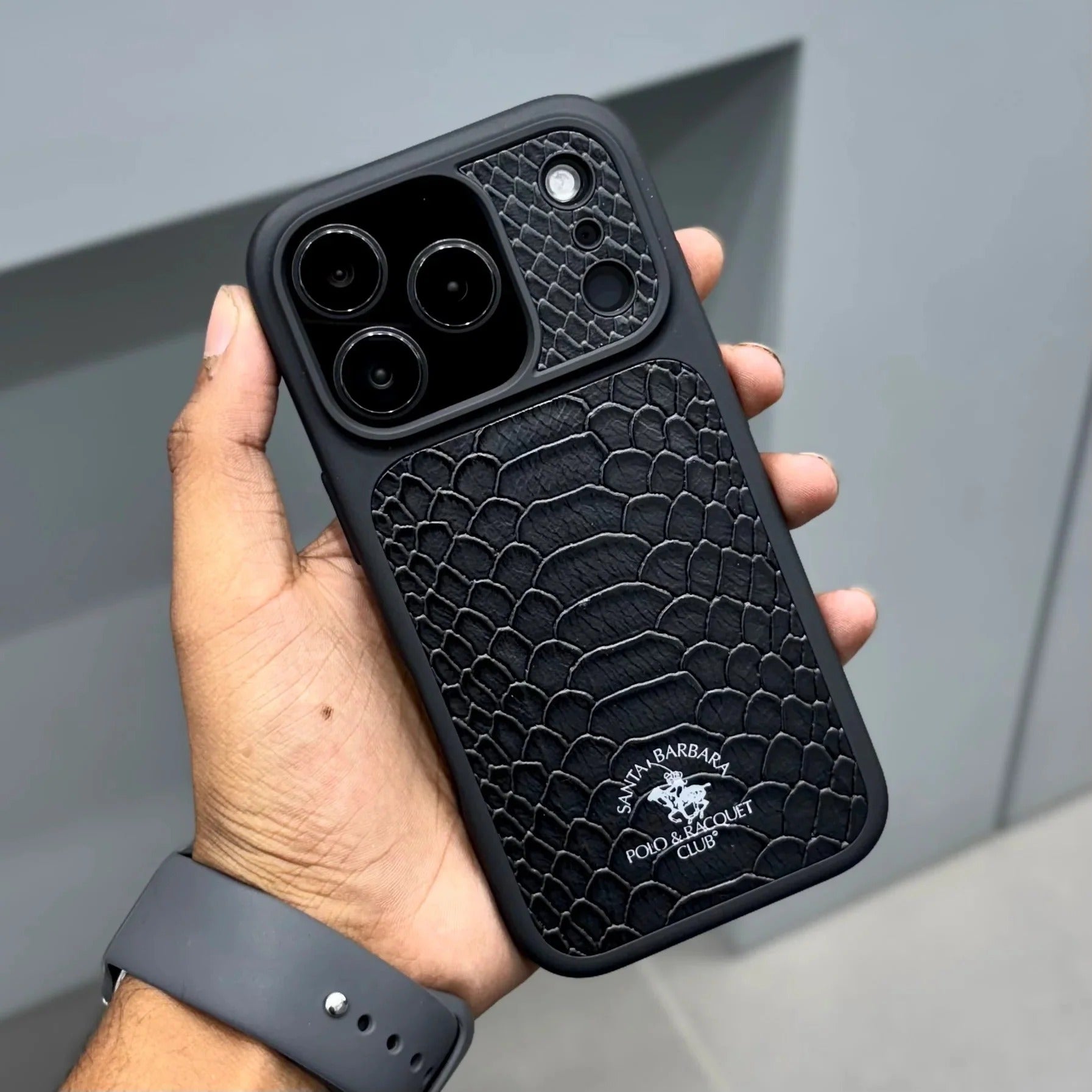 iPhone 17 Pro Max Leather Case, Original Santa Barbara Polo Club Knight Series Back Cover - Black