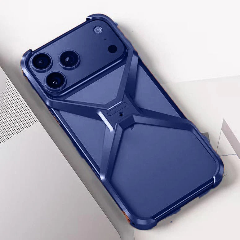 iPhone 17 Pro Max X Shape Metal Hollow Bumper Bezel-Free Protective Case