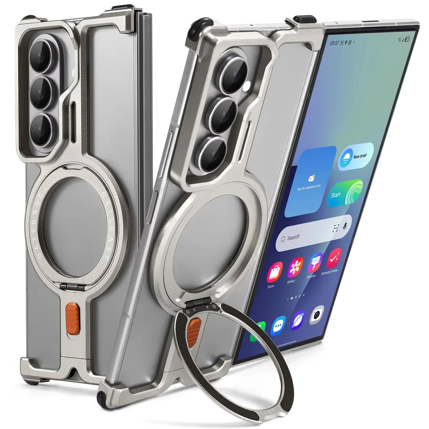 Samsung Galaxy Z Fold7 Framless T Shape Metal Bumper with Magsafe & 360° Rotation Ring