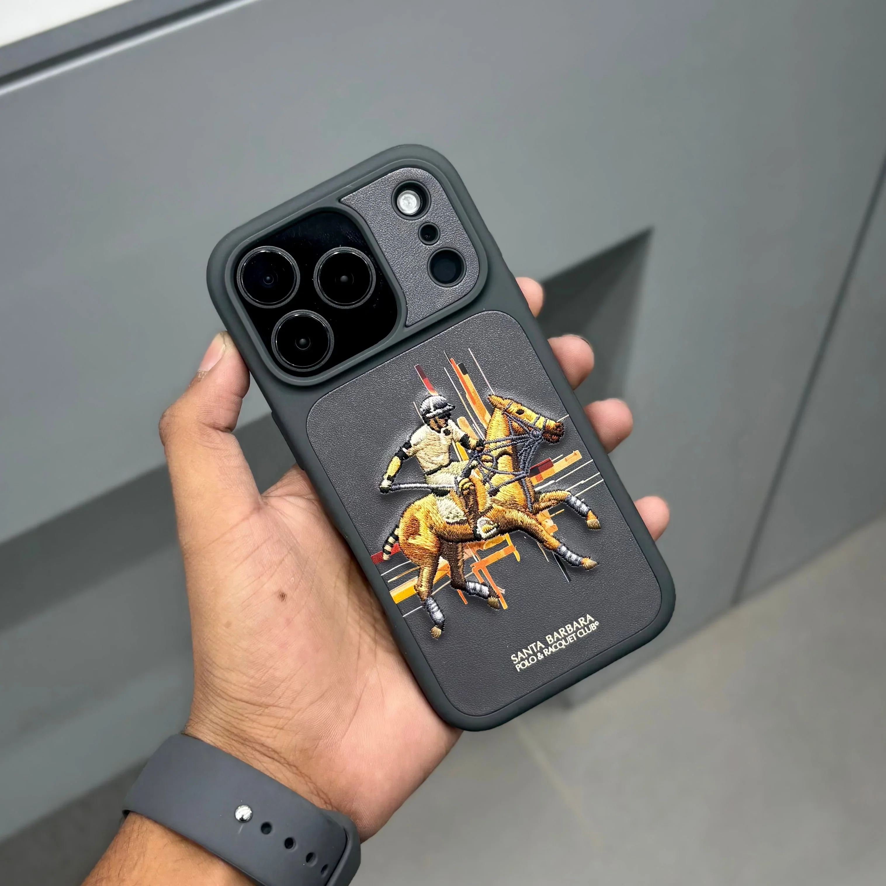 iPhone 17 Pro Leather Case, Original Santa Barbara Cedric Series Leather Back Cover - Black