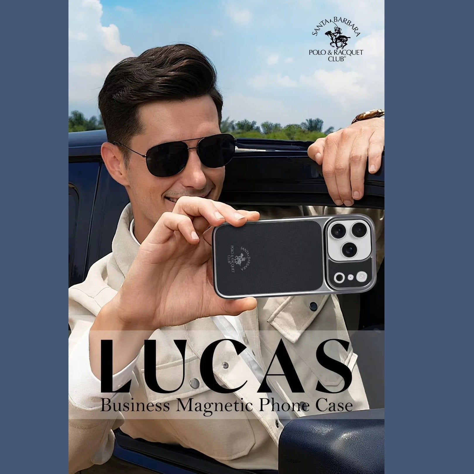 iPhone 17 Pro Leather Case, Original Santa Barbara Lucas Series Leather Back Cover - Black