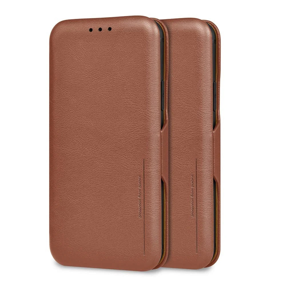 iPhone 13 Pro Leather Flip Cover with Card Slot & Kickstand Function – Brown