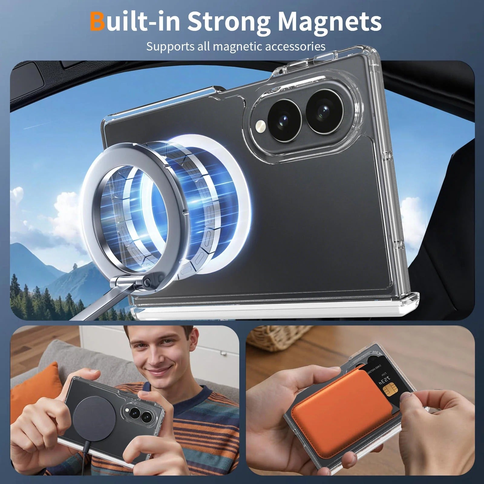 Samsung Z Fold8 Cristal Clear Anti-Yellowing Magnetic Magsafe Case with Hinge Protection - Clear