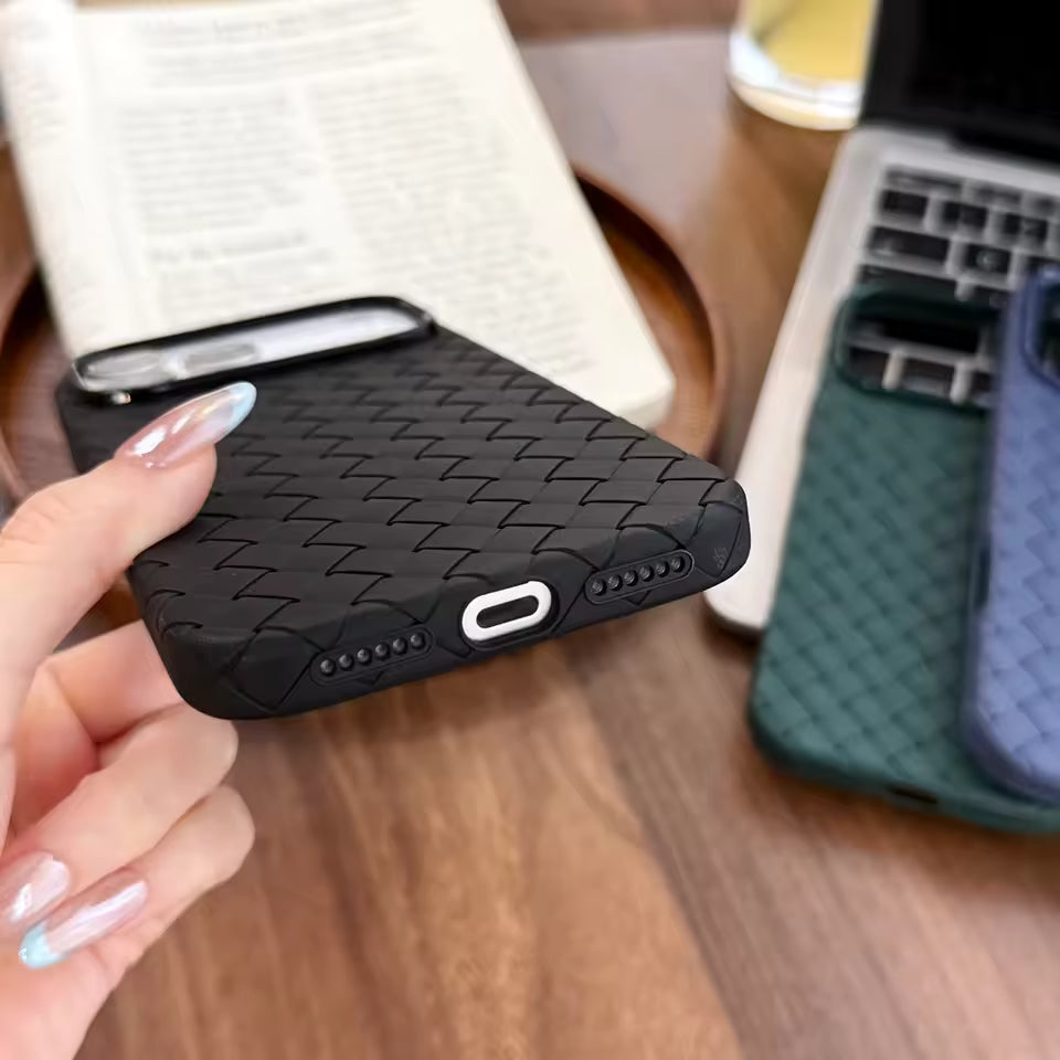 iPhone 17 Pro Max Luxury Weave Breathable Cooling Matte Soft Silicon Grid Case - Blue
