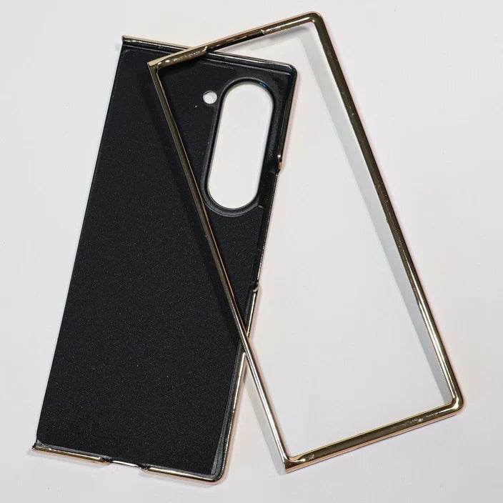 Samsung Galaxy Z Fold7 Luxury Check Pettern Gold Plated Leather Case