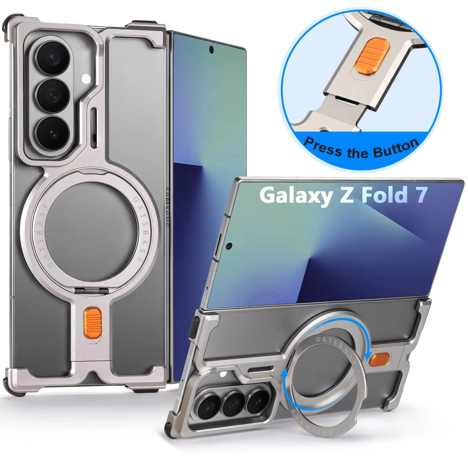 Samsung Galaxy Z Fold7 Framless T Shape Metal Bumper with Magsafe & 360° Rotation Ring