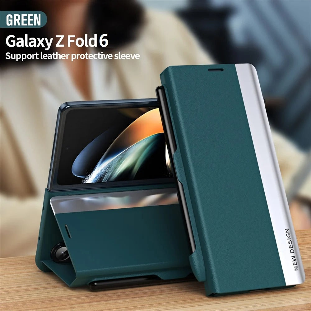 Samsung Galaxy Z Fold 6 Shockproof Leather Flip Case with Pen