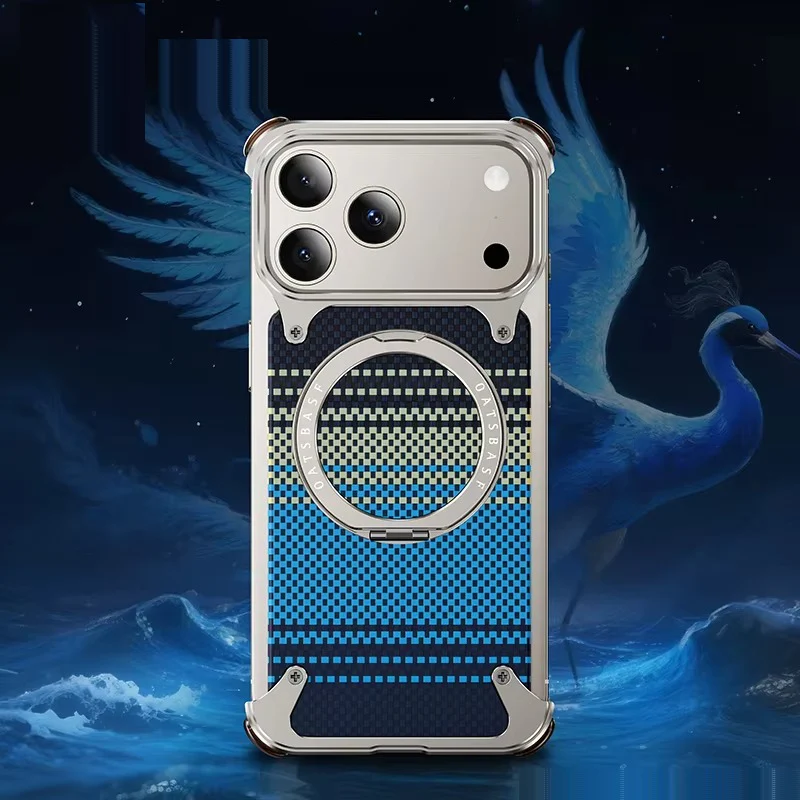 iPhone 17 Pro Max Titan Carbon Metal Frame Case with 360 Roatating Ring