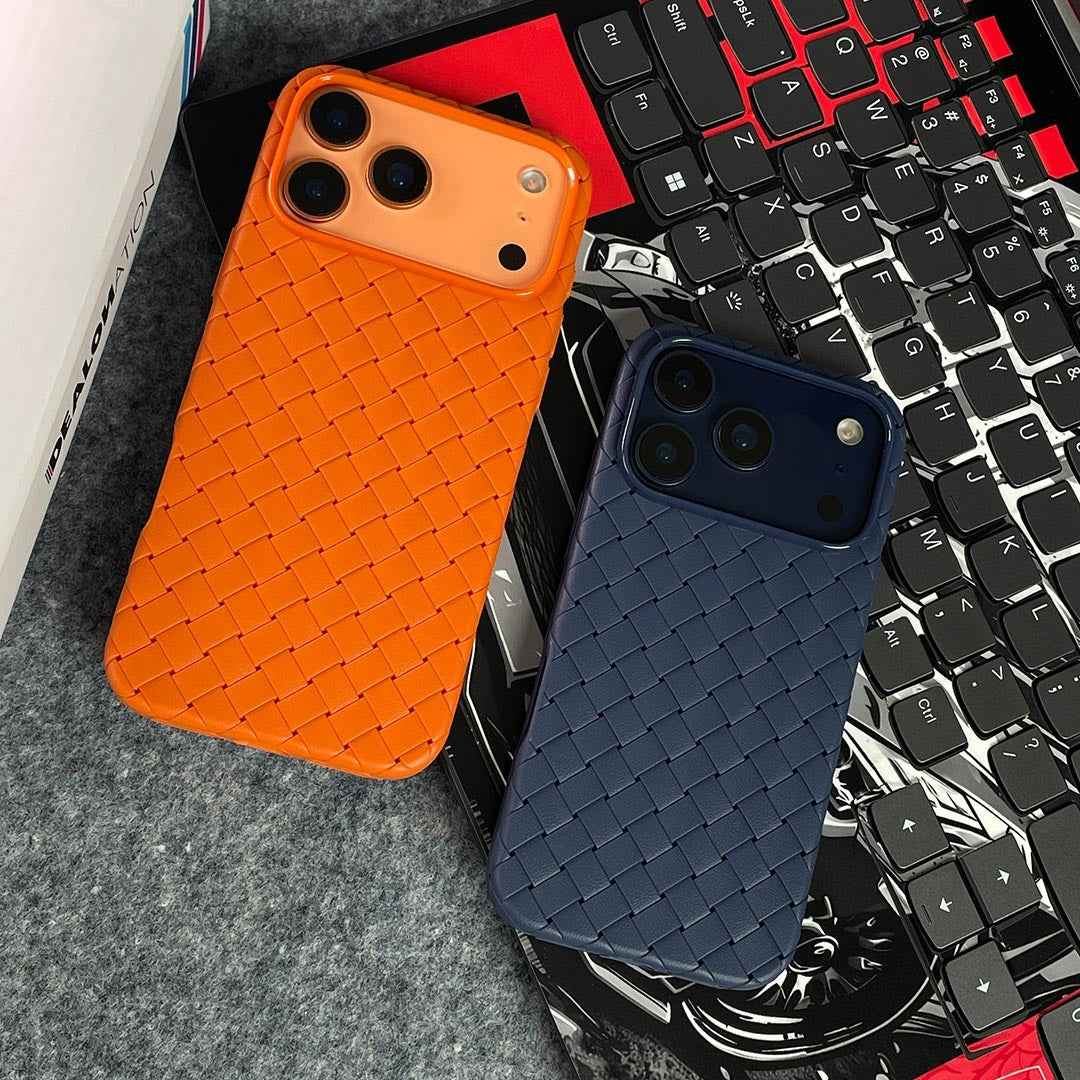 iPhone 17 Pro Luxury Weave Breathable Cooling Matte Soft Silicon Grid Case - Orange