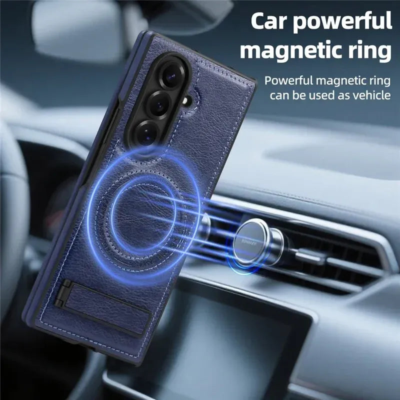Samsung Galaxy Z Fold 6 Leather Case with MagSafe & Kickstand