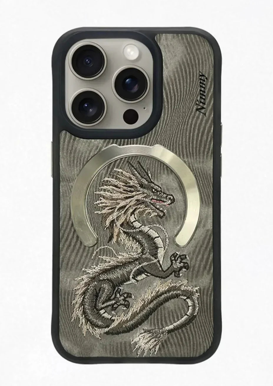 Nimmy Design Dreamy Animal Series Magnetic Safe Case for Apple iPhone 16 3D Embroidery Anti-Slip Scratch Resistant Protective Cover ( Golden Dragon)