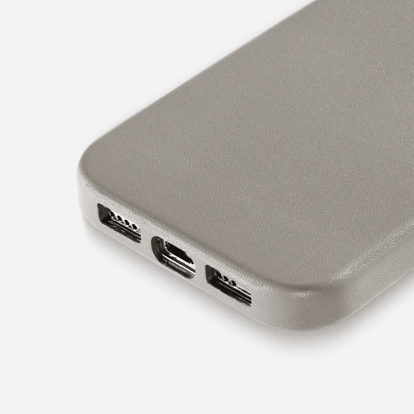 iPhone 15 Leather Magsafe Case With IC Working- Titanium