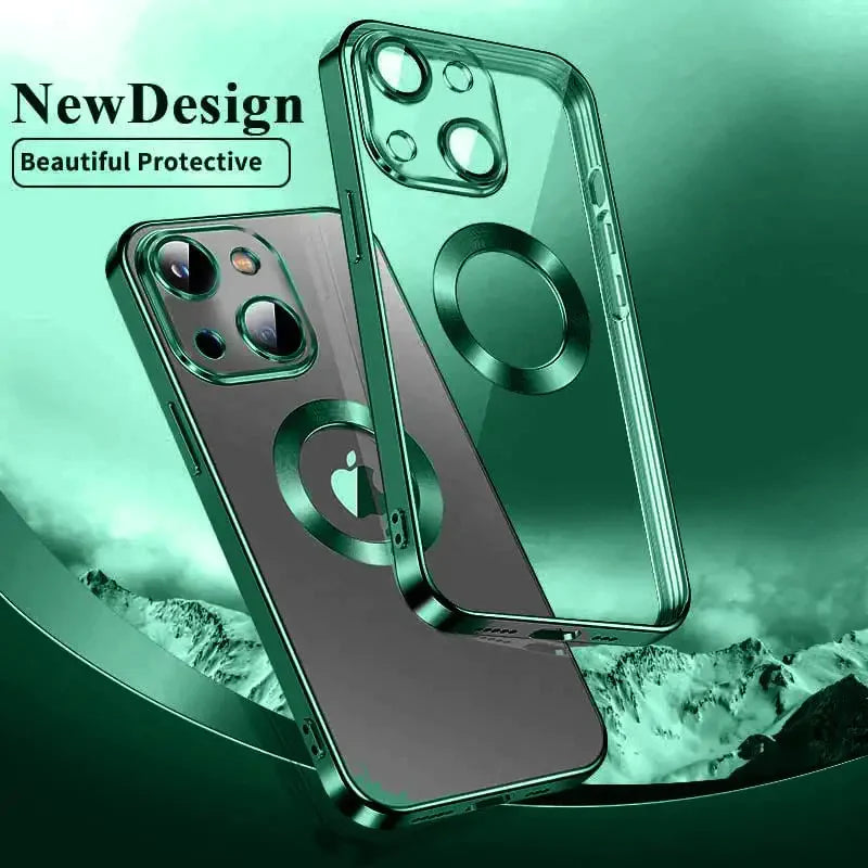 iPhone 14 Transparent Electroplating Case with Camera Protection - Green