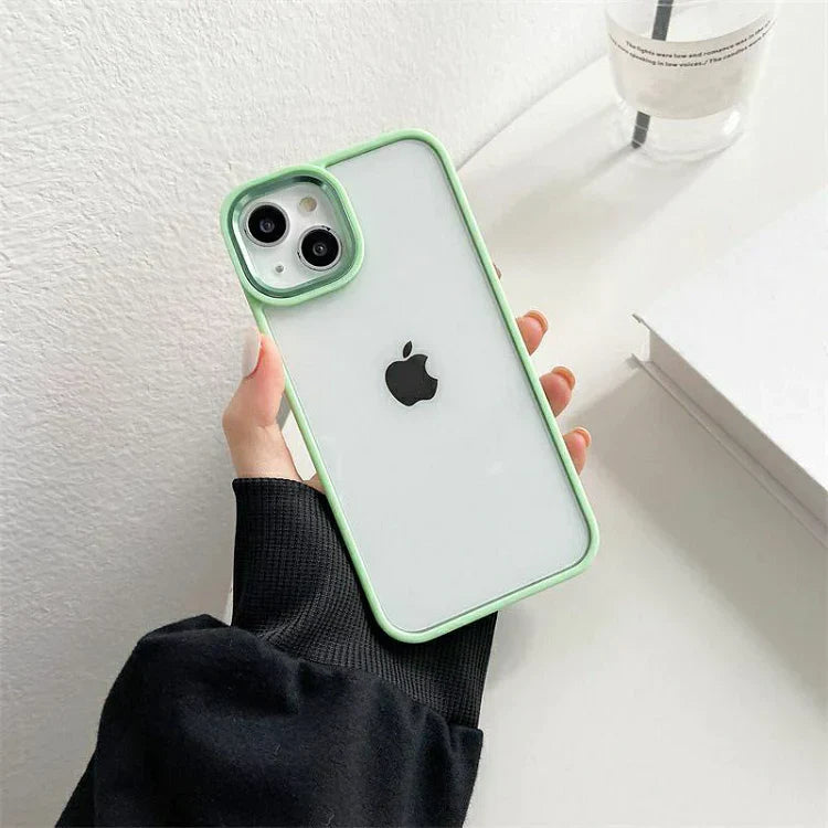 iPhone 13 Soft Hybrid Transparent Metal Camera Protection Case - Mint Green