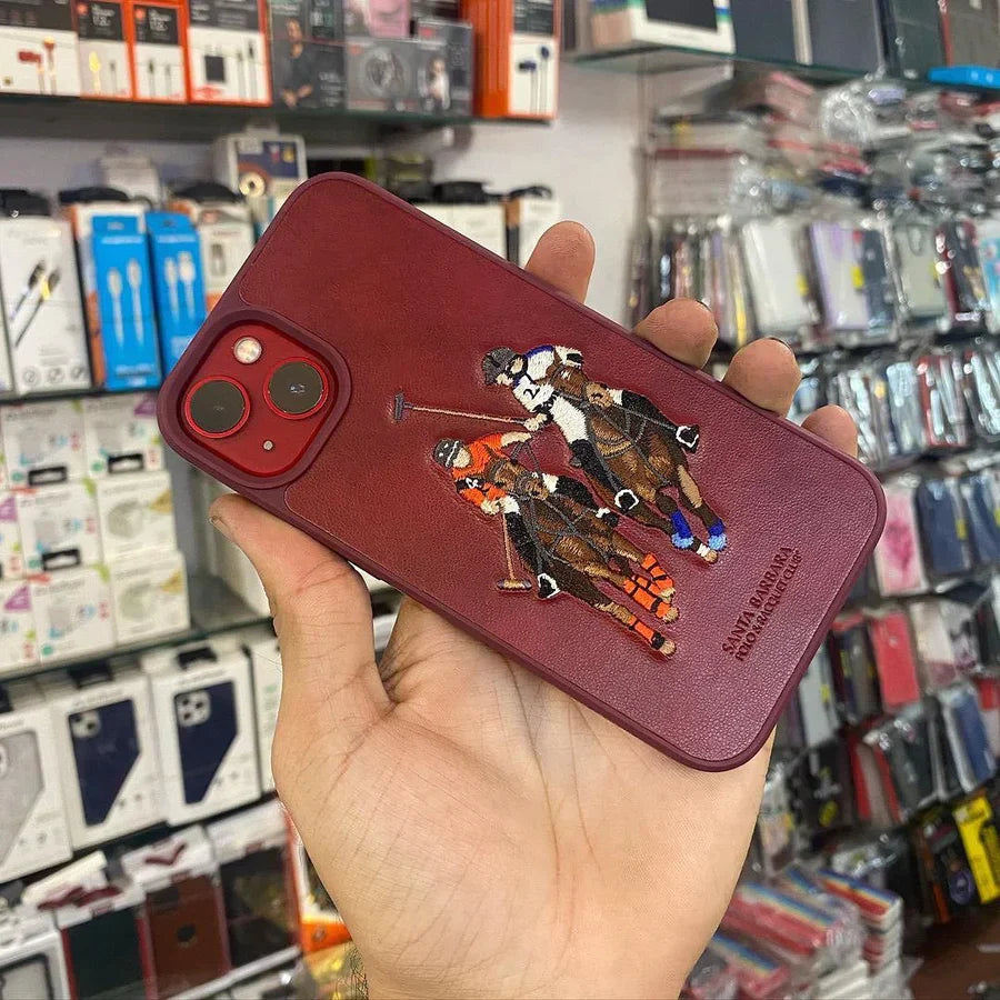 iPhone 13 Luxury 3D Embroided Polo Jockey Series Woven Leather Case