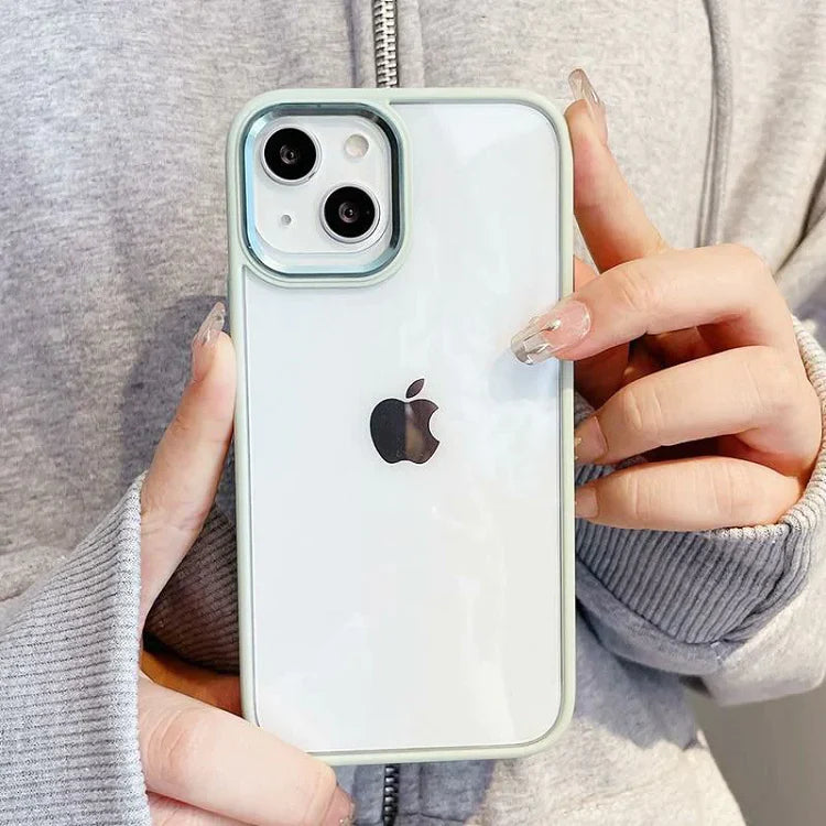 iPhone 13 Soft Hybrid Transparent Metal Camera Protection Case - Mint Green