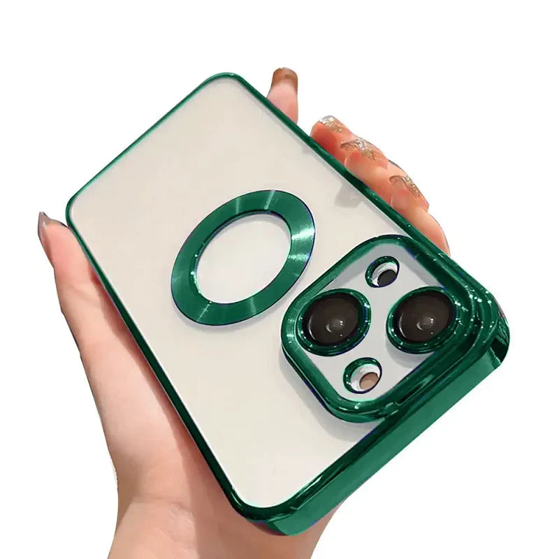 iPhone 13 Transparent Electroplating Case with Camera Protection - Green