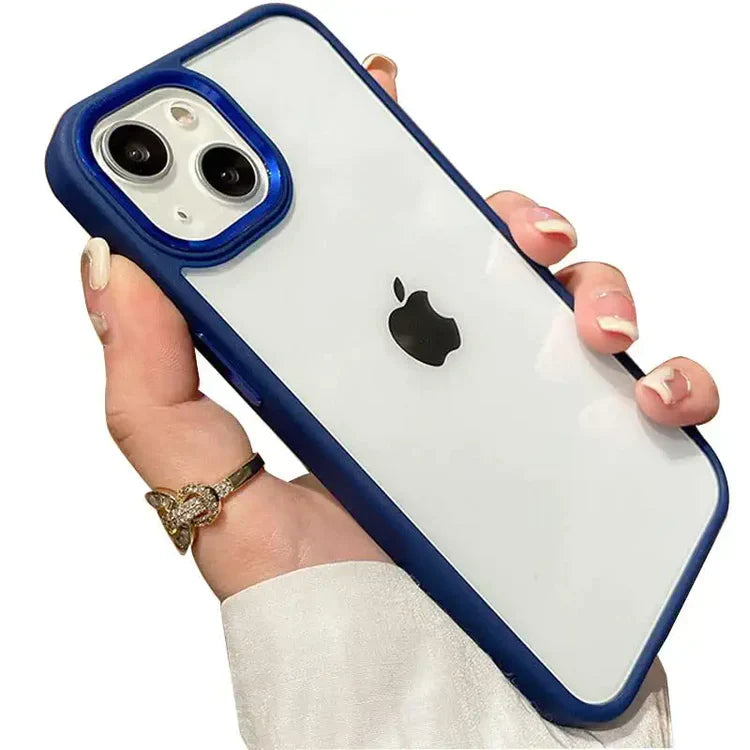 iPhone 14 Soft Hybrid Transparent Metal Camera Protection Case -Dark Blue