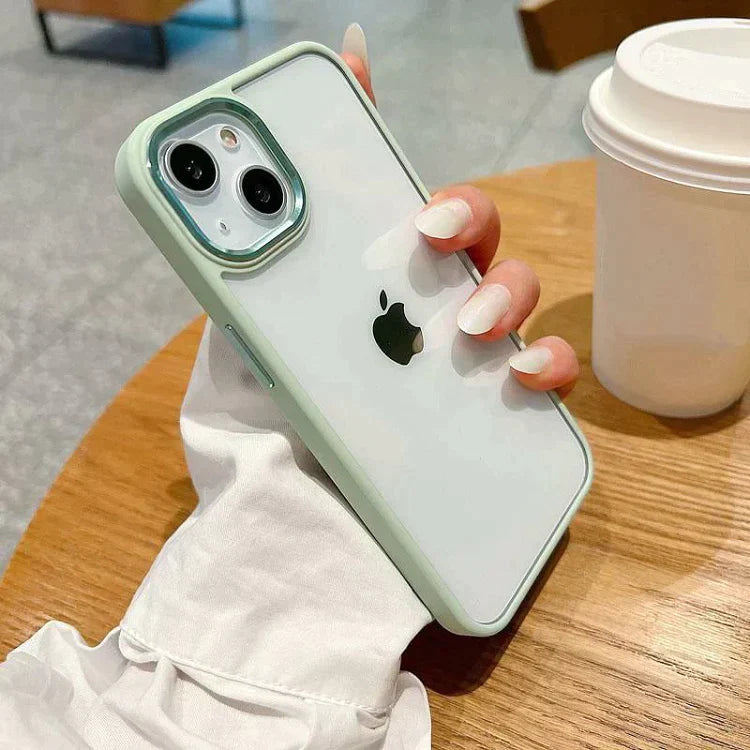 iPhone 14 Max Soft Hybrid Transparent Metal Camera Protection Case - Mint Green