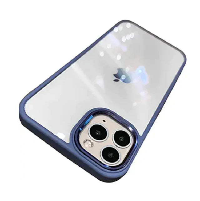 iPhone 13 Soft Hybrid Transparent Metal Camera Protection Case - Blue