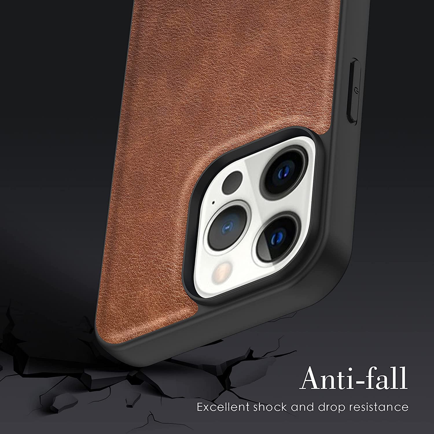 iPhone 13 Pro Max Premium Leather Case with Soft Edges Shockproof Cover- Brown