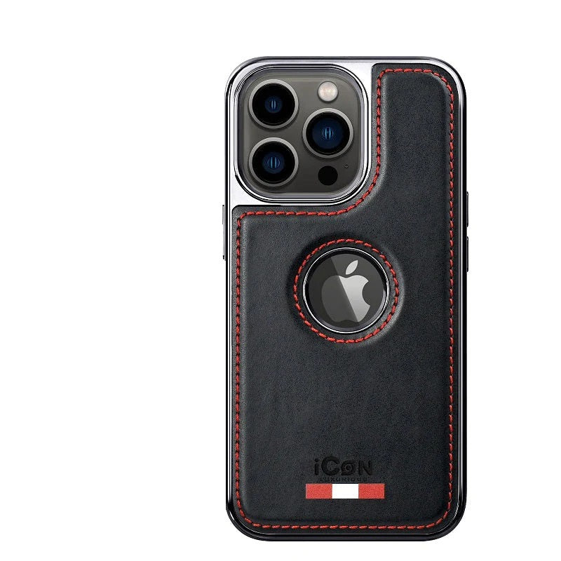 iPhone 15 Pro Max Premium Quality Luxurious Leather Case - Red Stich