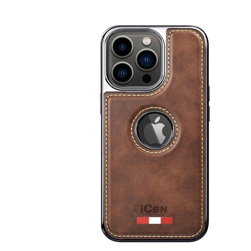iPhone 15 Pro Max Premium Quality Luxurious Leather Case - Brown