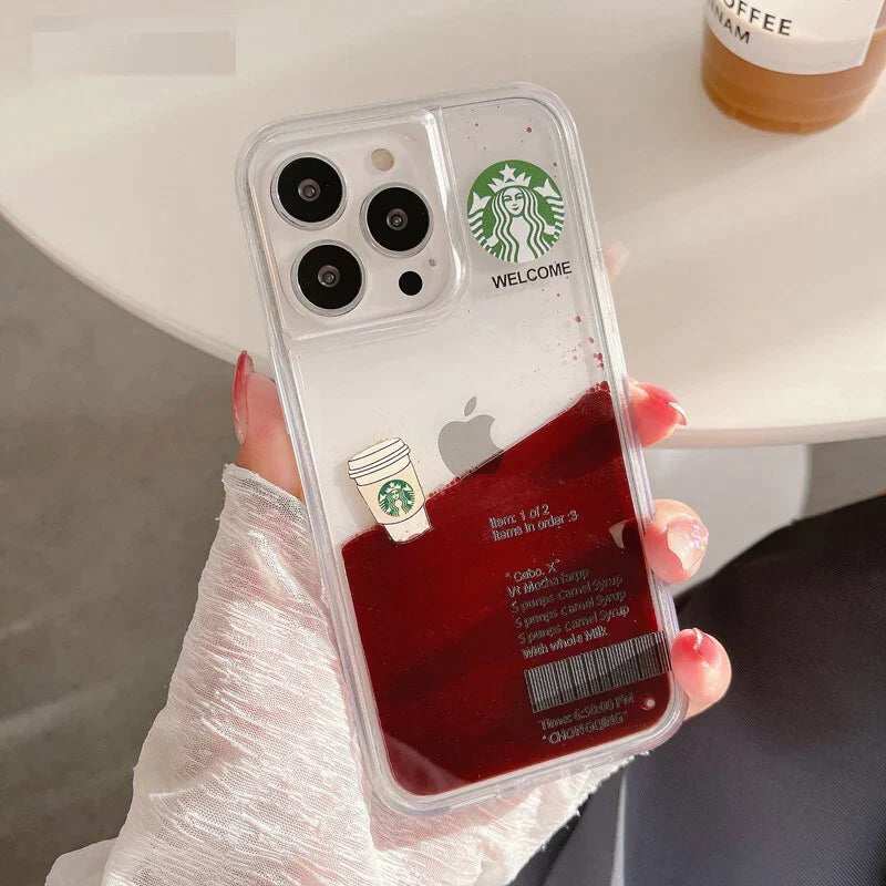iPhone 14 Pro Max Starbucks Coffee Case with Floating Cup - Caramel