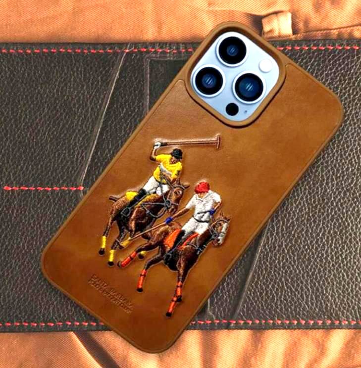 iPhone 13 Pro Max Luxury 3D Embroided Polo Jockey Series Woven Leather Case