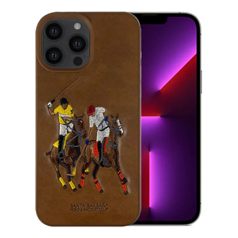 iPhone 13 Pro Max Luxury 3D Embroided Polo Jockey Series Woven Leather Case