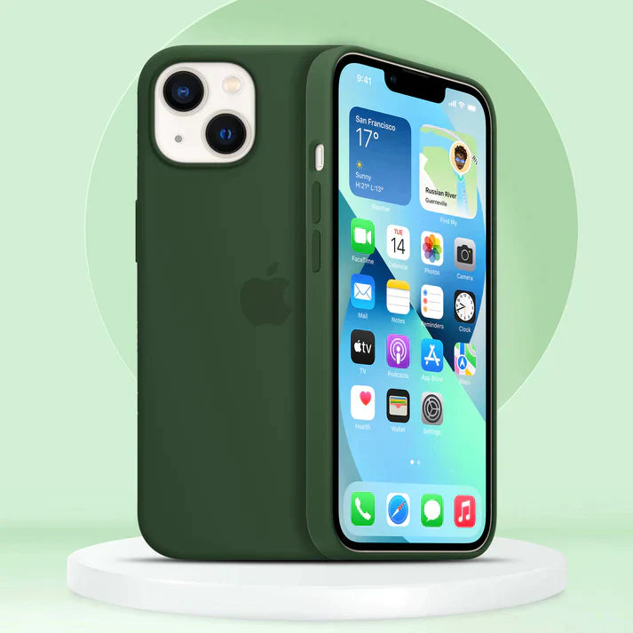 iPhone 14 Max Liquid Silicon Case with Inner Fabric - Green