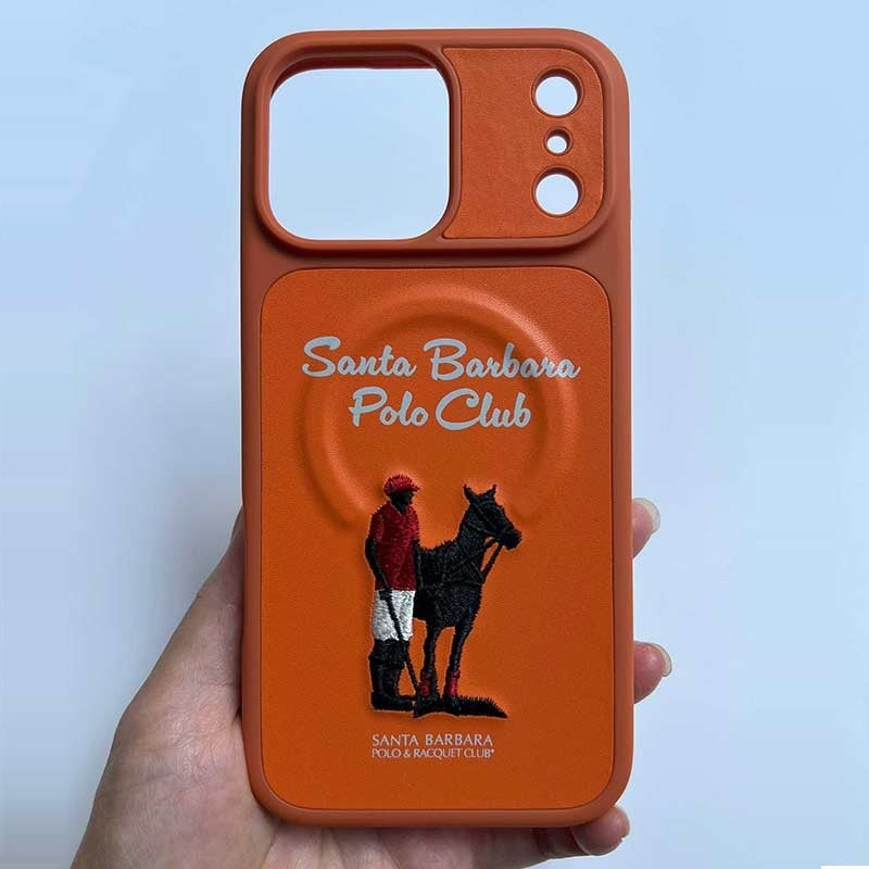 iPhone 17 Pro Genuine Leather Original Santa Barbara Polo Club Questa Series Case with Magsafe - Orange