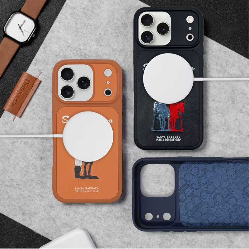 iPhone 17 Pro Genuine Leather Original Santa Barbara Polo Club Questa Series Case with Magsafe - Navy Blue