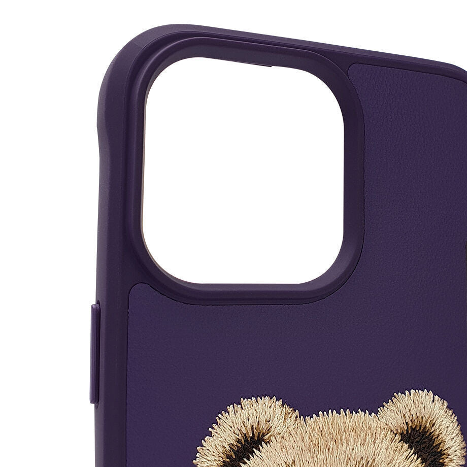 Nimmy Embroidery for iPhone 14 TPU+PU Leather Shockproof Fashion Series-Bear
