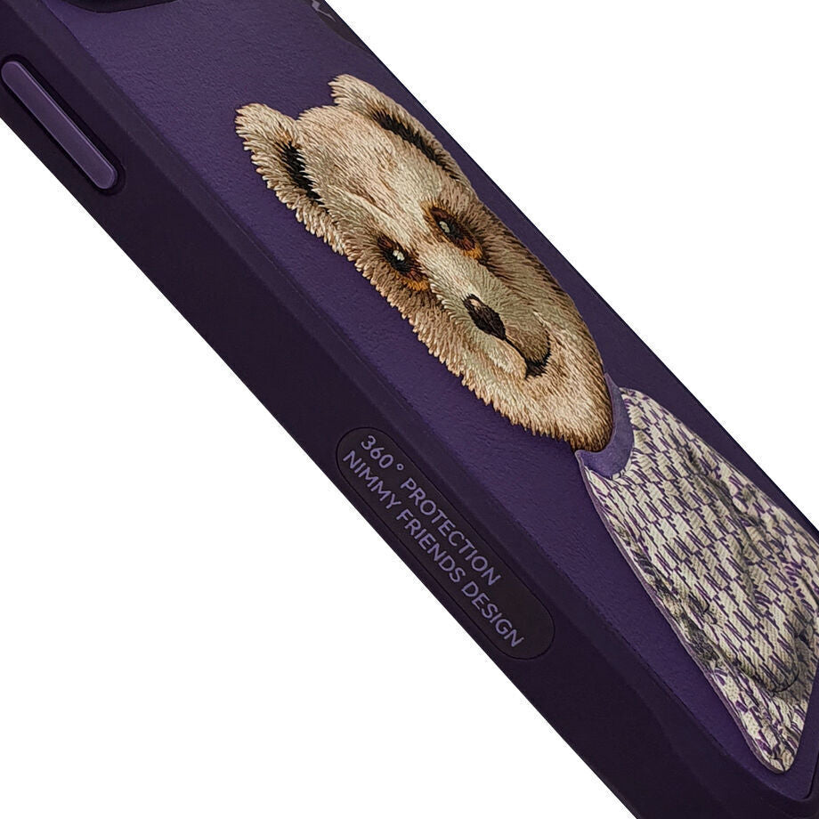 Nimmy Embroidery for iPhone 14 TPU+PU Leather Shockproof Fashion Series-Bear