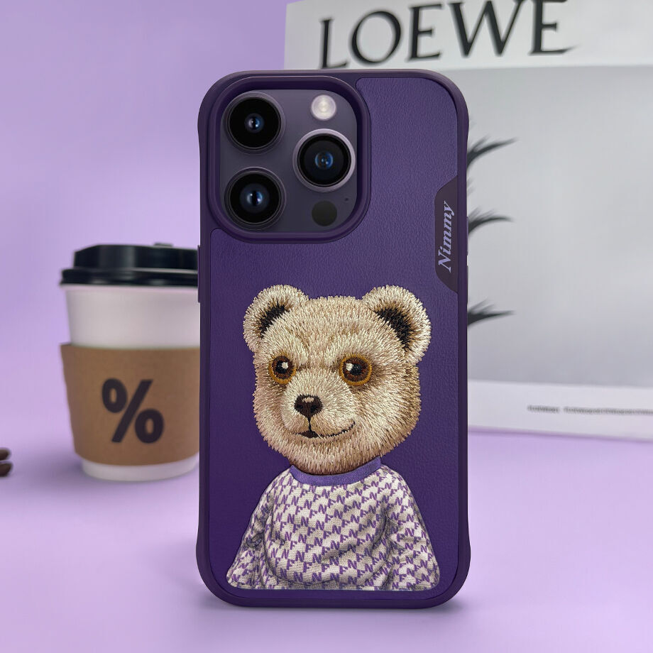 iPhone 14 Pro Max Nimmy Embroidery Leather Shockproof Fashion Series Case - Purple