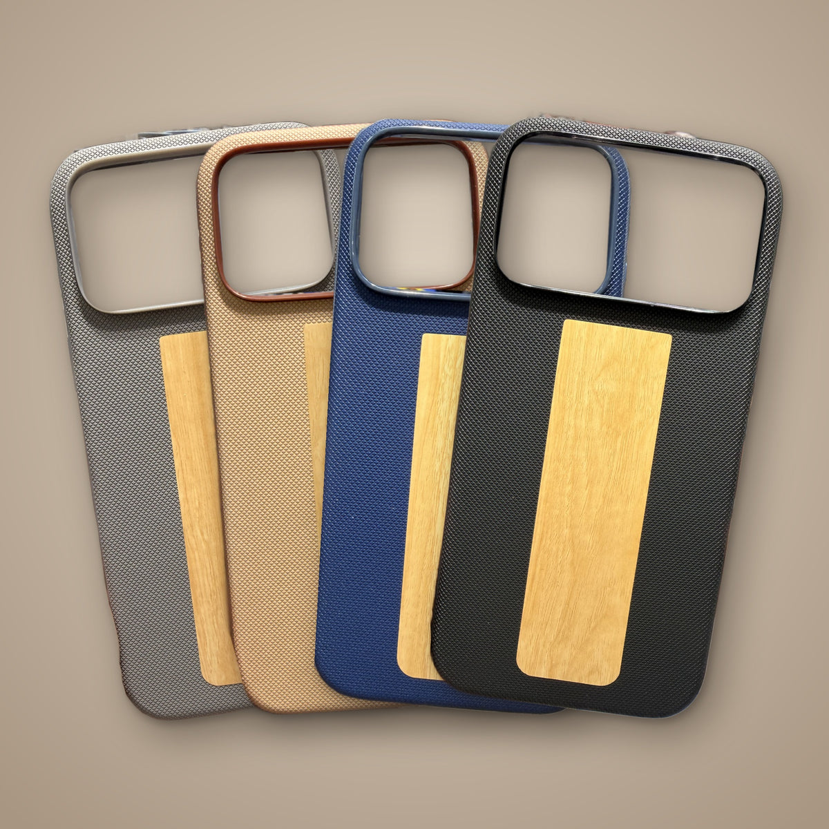 Wood panel textured MagSafe case in Grey, Beige, Navy Blue and Black