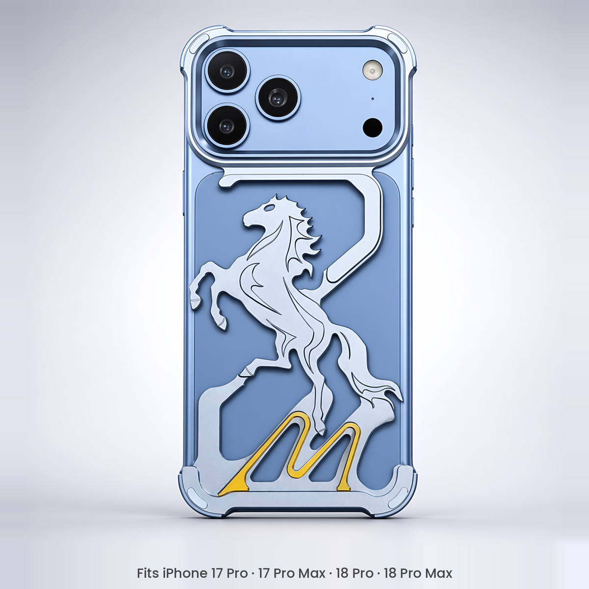 Pegasus Horse Hollow-Cut Aluminium Case for iPhone 18 Pro & 17 Pro Series – Light Blue