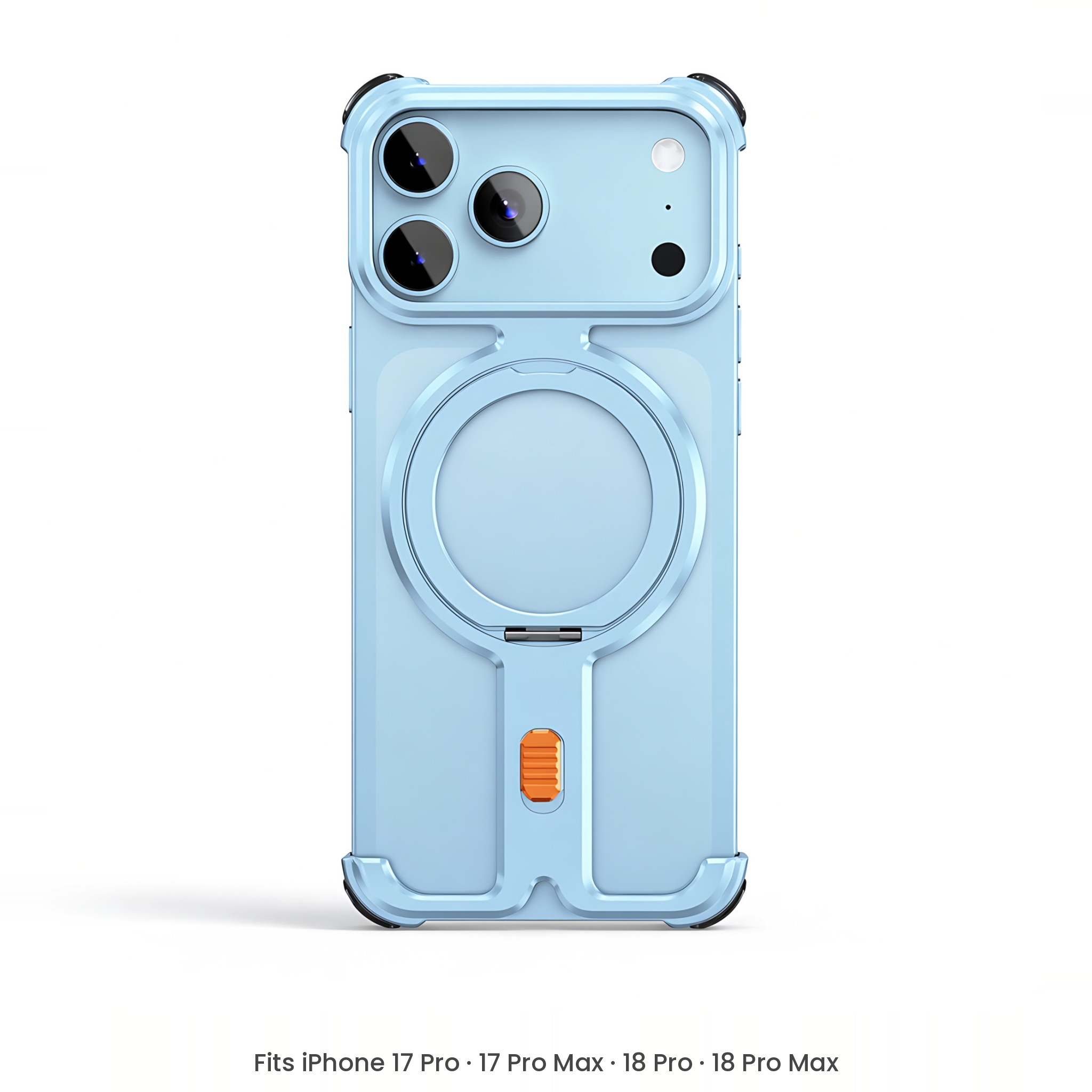 OATSBASF T-Shape Aluminium Bumper with Rotating MagSafe Stand for iPhone 18 Pro & 17 Pro Series – Light Blue