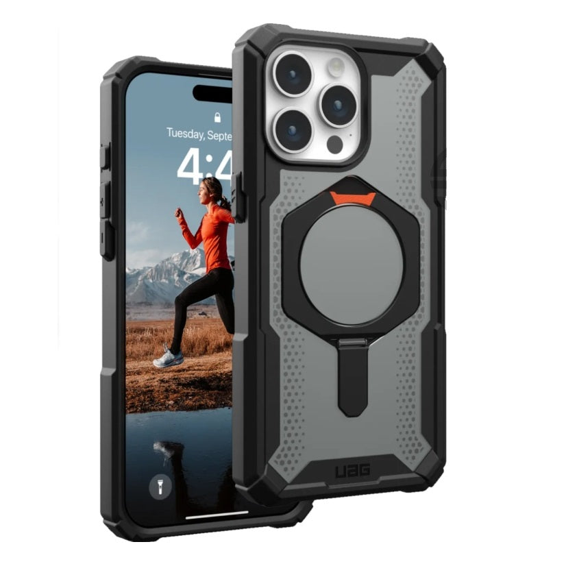 iPhone 15 UAG Plasma XTE  Rugged Armor with MagSafe & Metal Kickstand - Black Ash