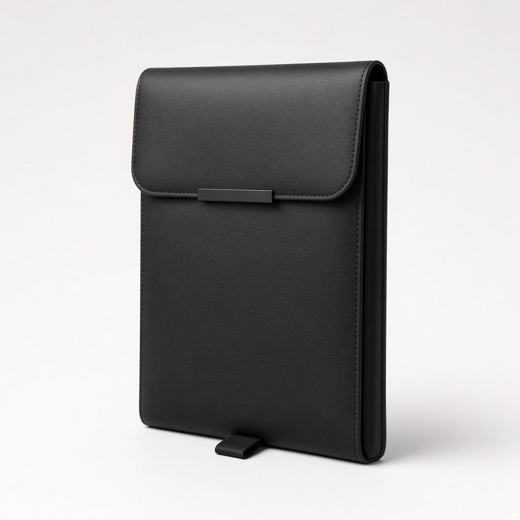 CaseCart 3-in-1 laptop sleeve in black, closed with fold-over flap
